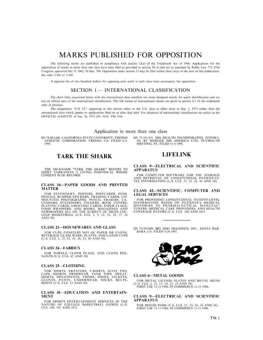 Marks Published for Opposition