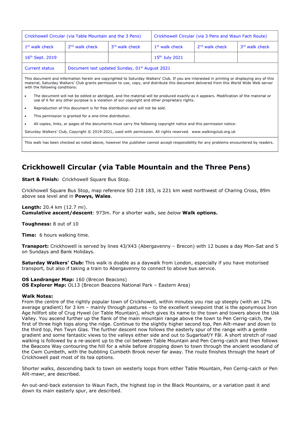 Crickhowell Circular (Via Table Mountain and the Three Pens)
