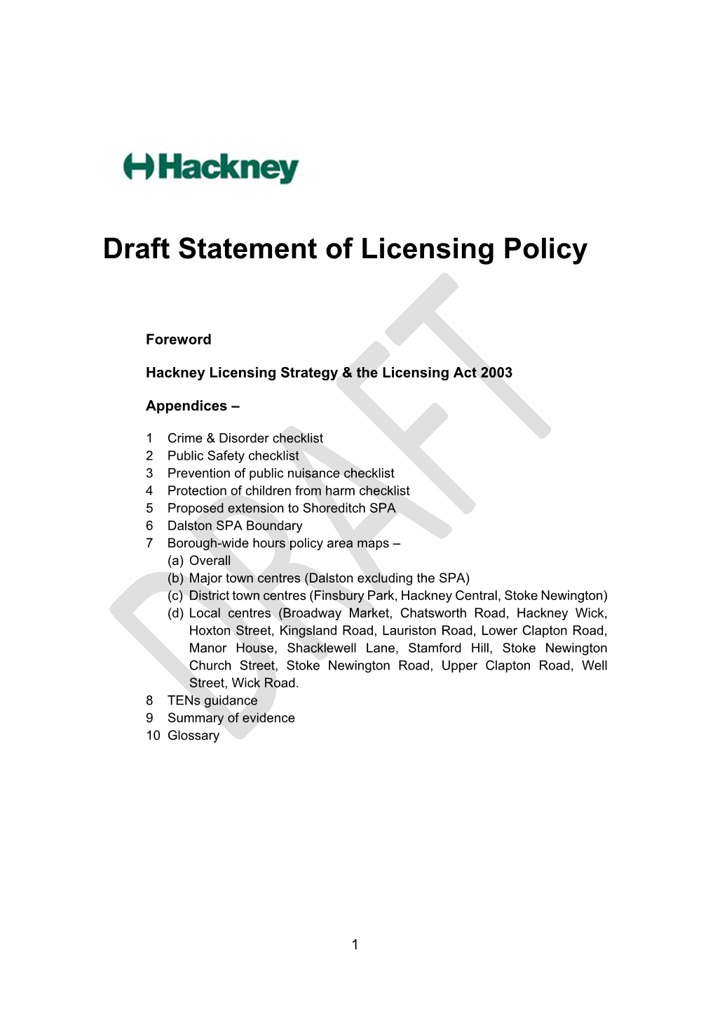 Draft Statement of Licensing Policy