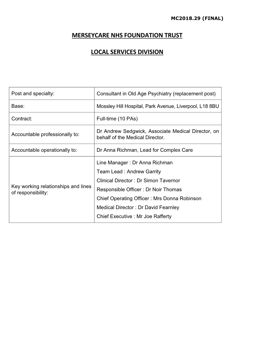 Merseycare Nhs Foundation Trust Local Services Division