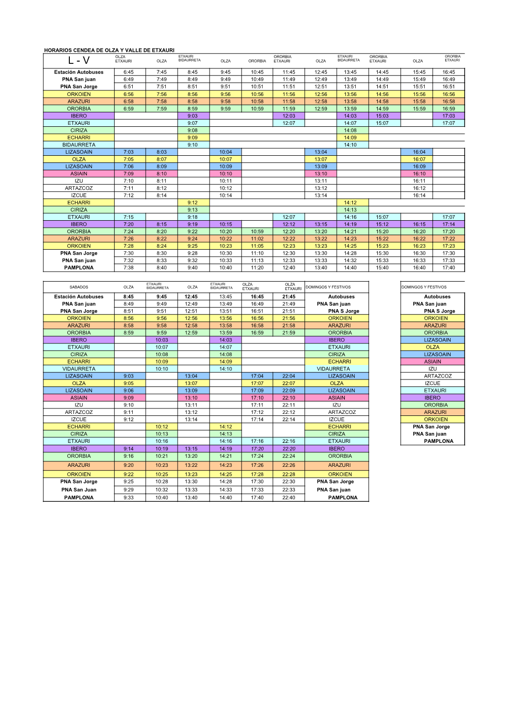 HORARIOS CENDEA DE OLZA Y VALLE DE ETXAURI Estación