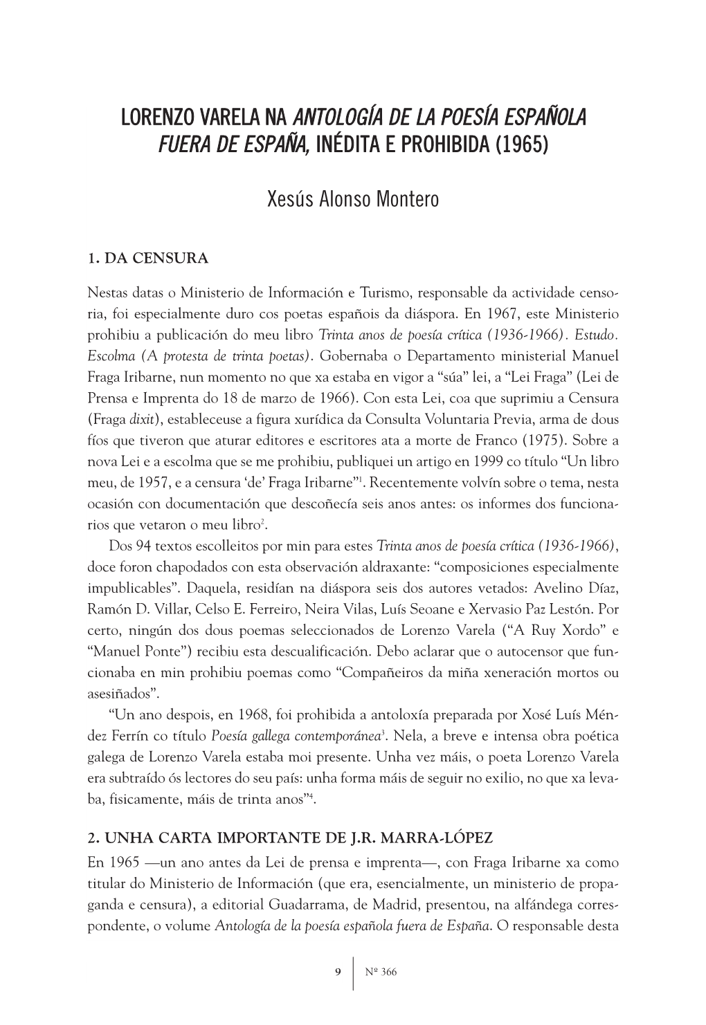 Lorenzo Varela Na Antología De La Poesía Española Fuera De España, Inédita E Prohibida (1965)