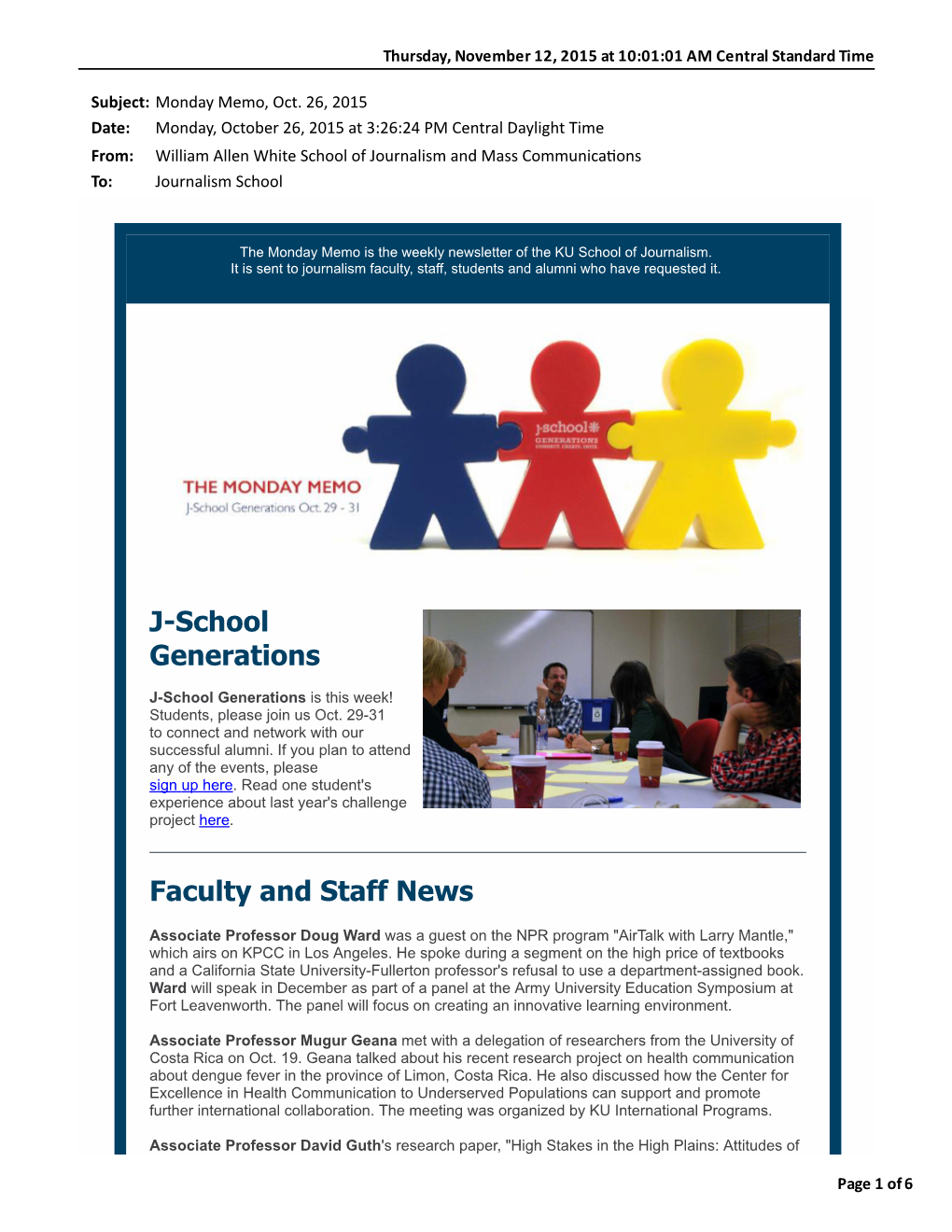 J-School Generations Faculty and Staff News