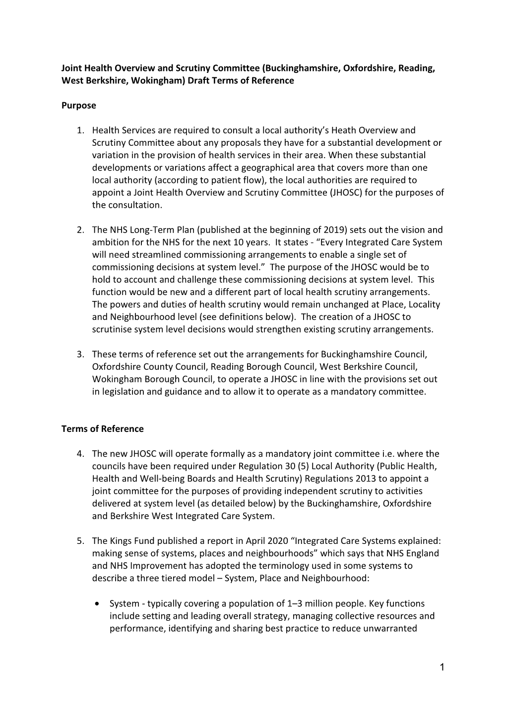 Buckinghamshire, Oxfordshire, Reading, West Berkshire, Wokingham) Draft Terms of Reference