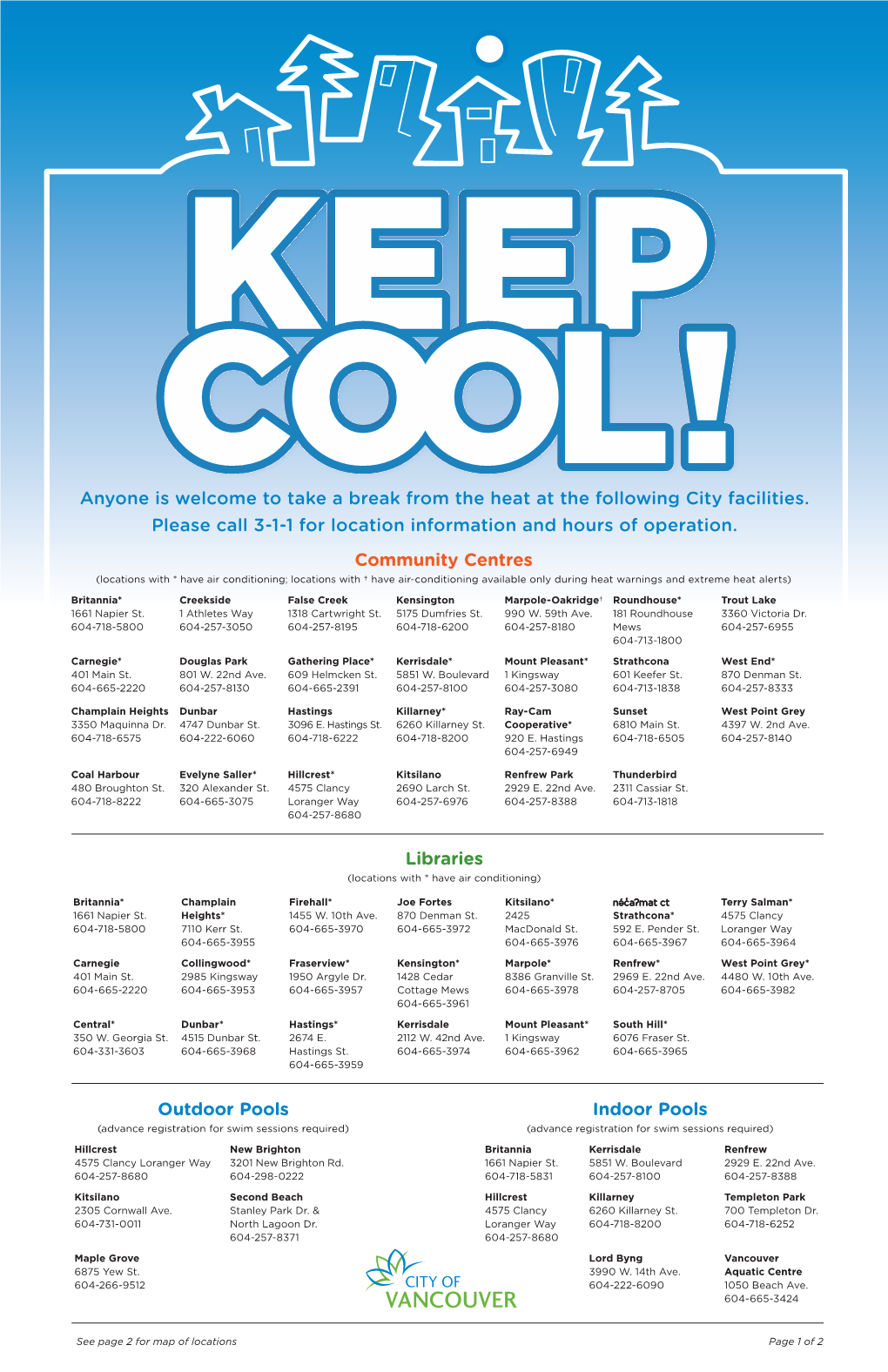 KEEP COOL ! Anyone Is Welcome to Take a Break from the Heat at the Following City Facilities