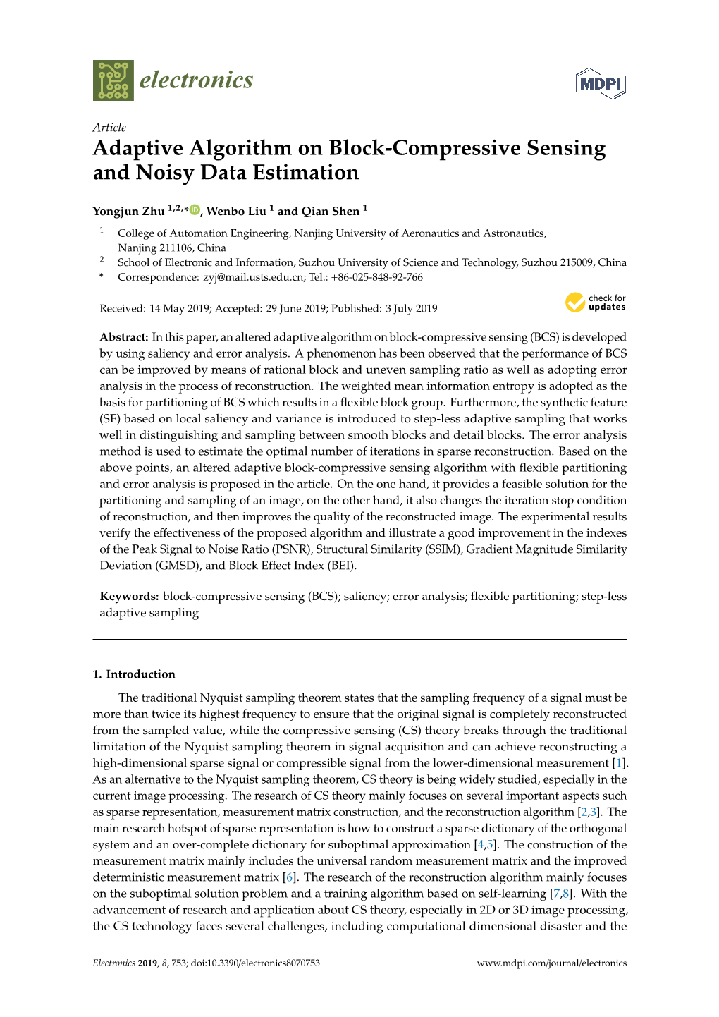 Adaptive Algorithm on Block-Compressive Sensing and Noisy Data Estimation