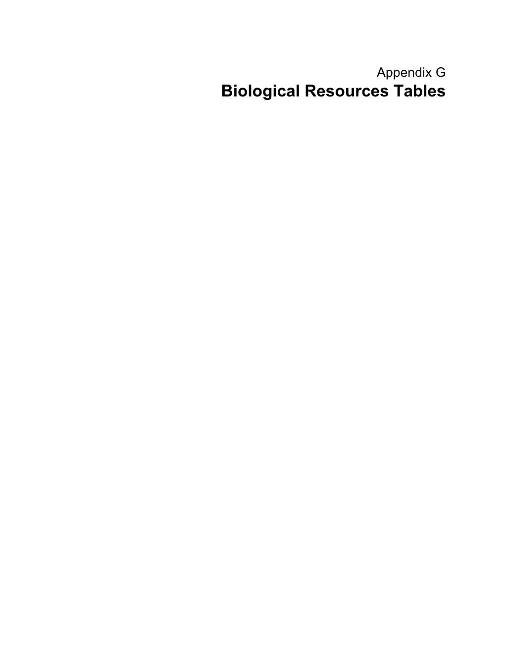 Biological Resources Tables