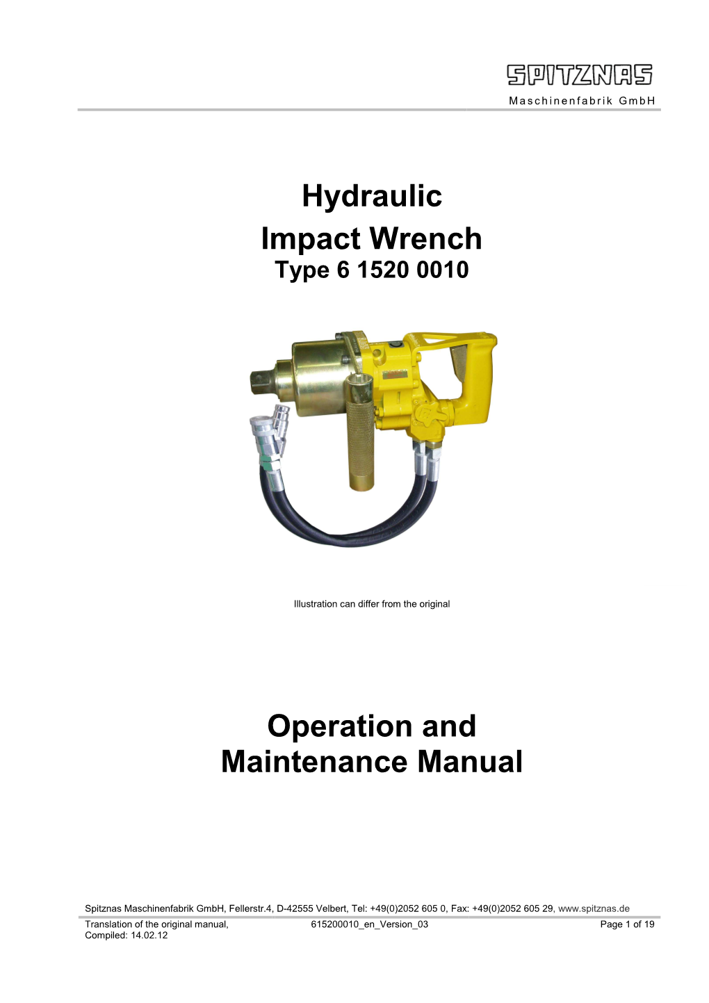 Hydraulic Impact Wrench Operation and Maintenance Manual