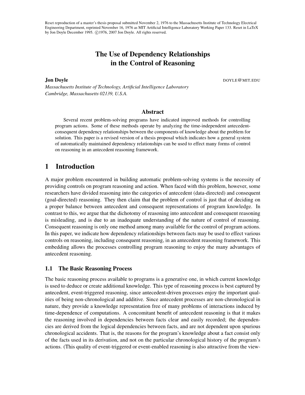 The Use of Dependency Relationships in the Control of Reasoning 1 Introduction