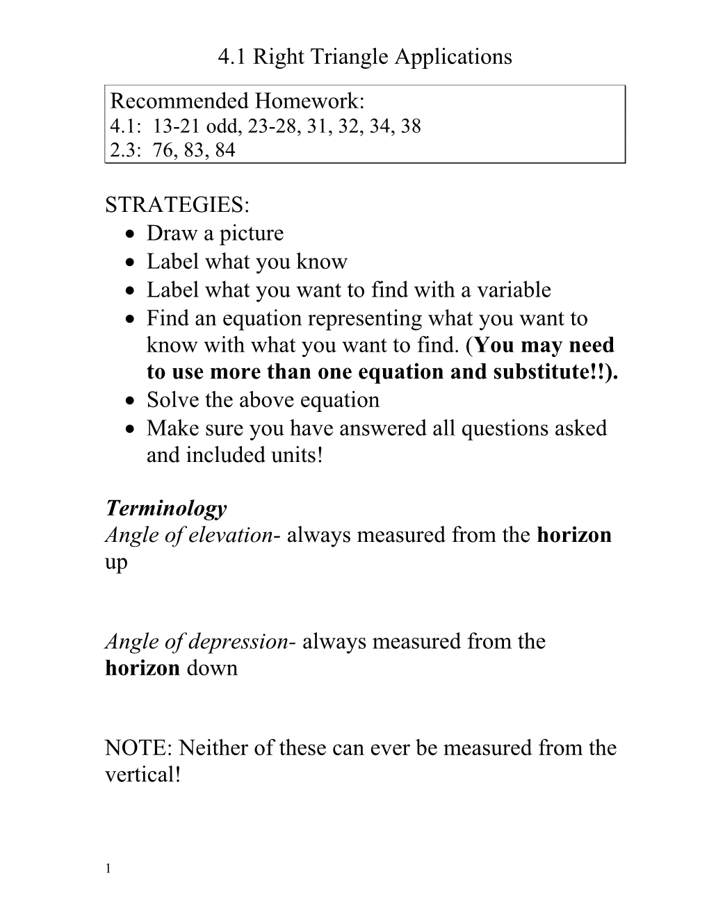 4.1 Right Triangle Applications