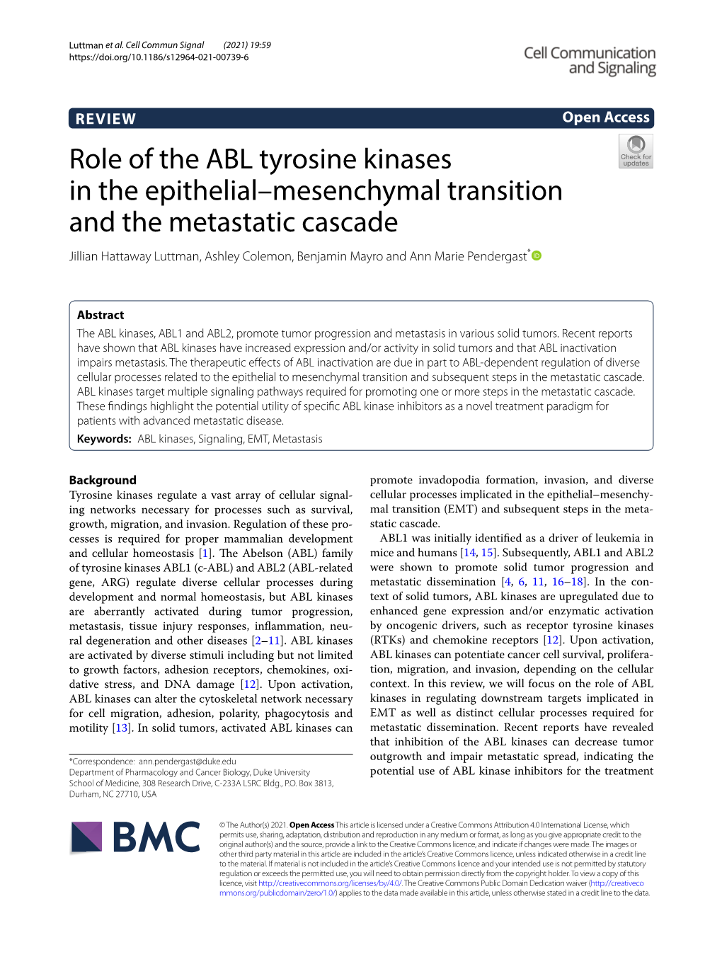 Role of the ABL Tyrosine Kinases in the Epithelial–Mesenchymal Transition