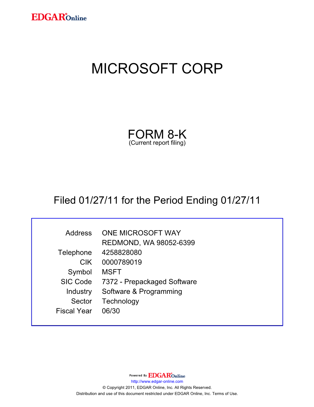 Microsoft Corporation (Exact Name of Registrant As Specified in Its Charter) Washington (State Or Other Jurisdiction of Incorporation)