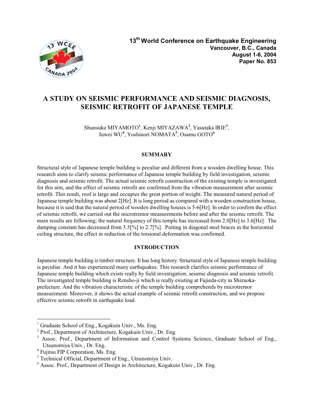 A Study on Seismic Performance and Seismic Diagnosis, Seismic Retrofit of Japanese Temple