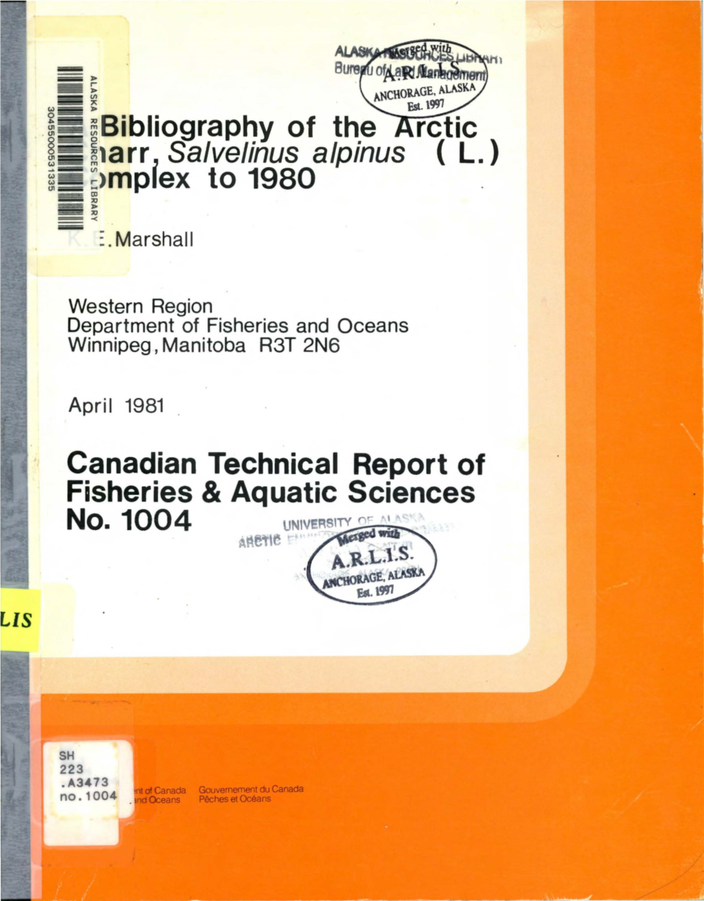 A Bibliography of the Arctic Charr, Salvelinus Alpinus (L.) Complex to 1980