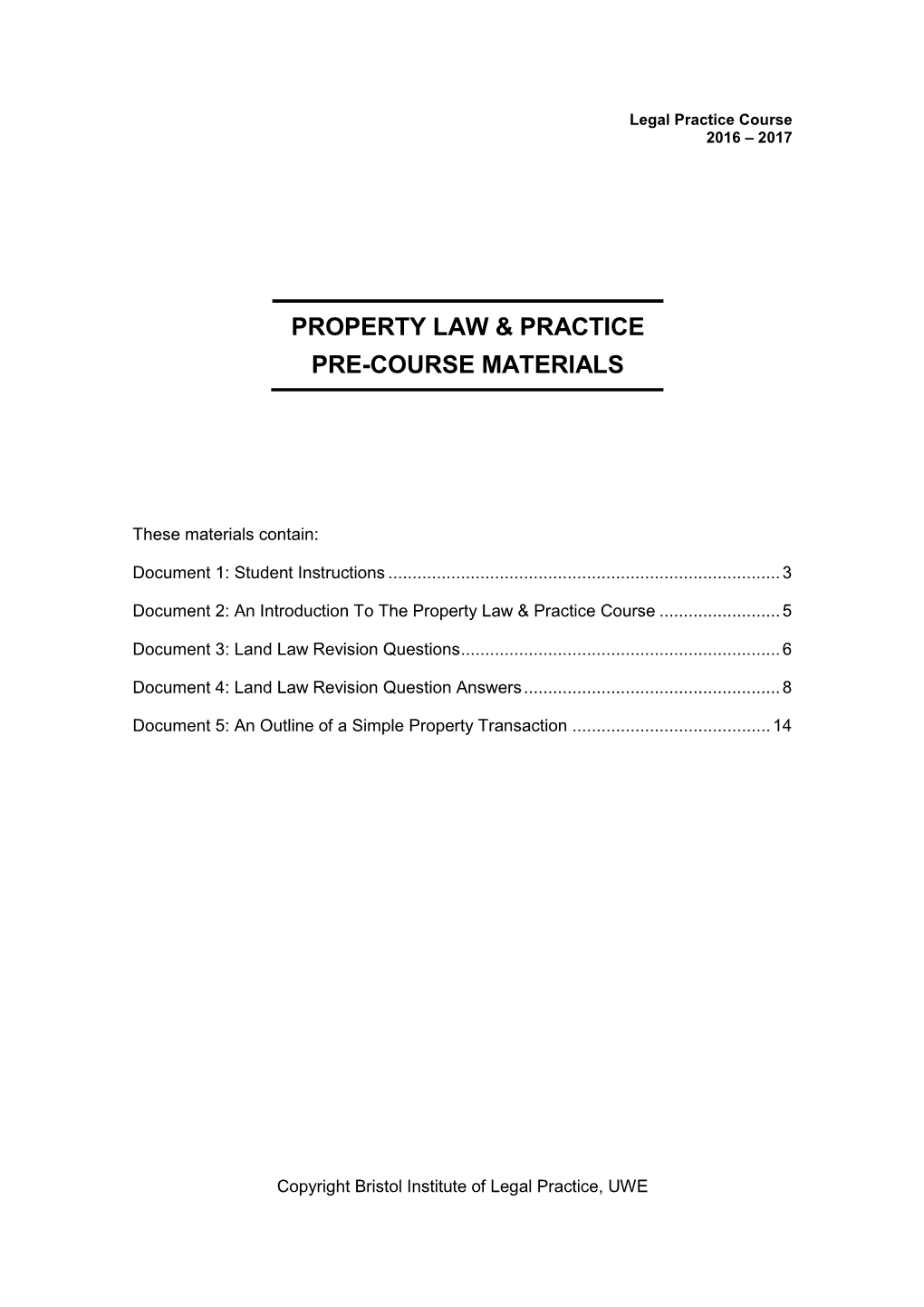Property Law & Practice Pre-Course Materials