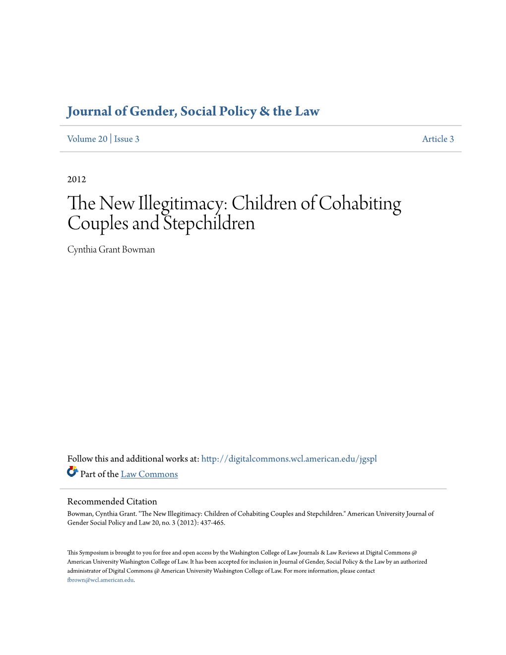 The New Illegitimacy: Children of Cohabiting Couples and Stepchildren
