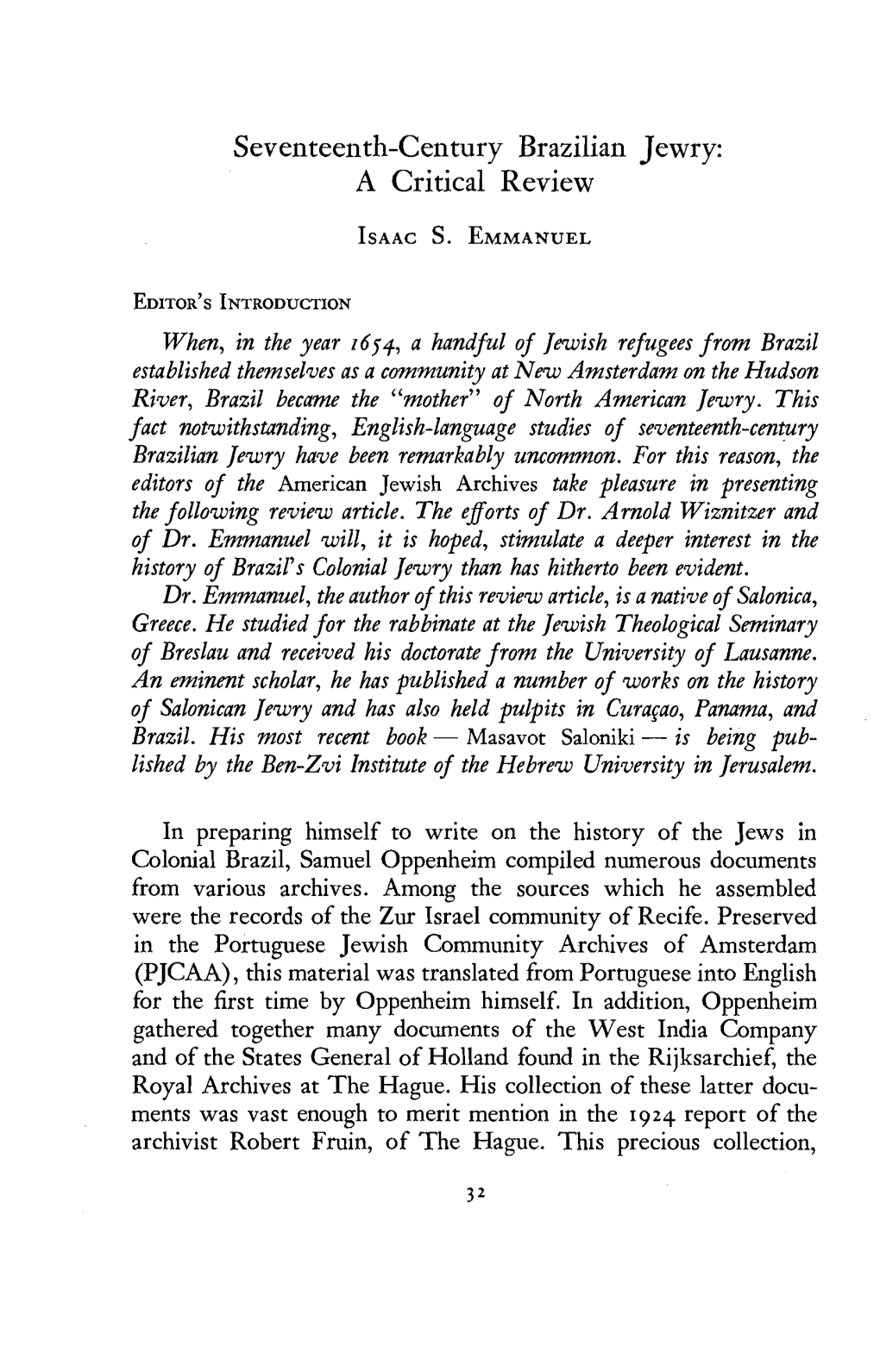 Seventeenth-Century Brazilian Jewry: a Critical Review