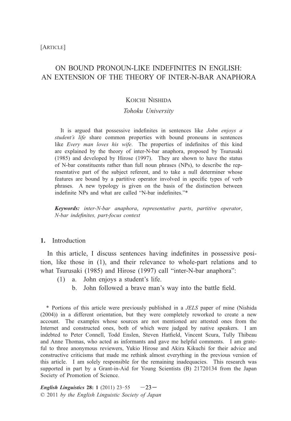 On Bound Pronoun-Like Indefinites in English: an Extension of the Theory of Inter-N-Bar Anaphora