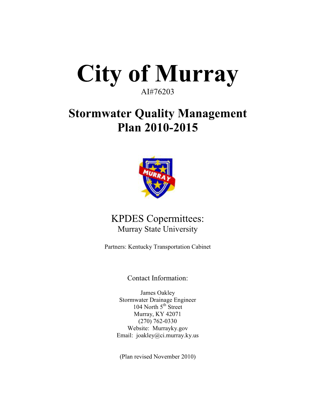 Stormwater Quality Management Plan 2010-2015