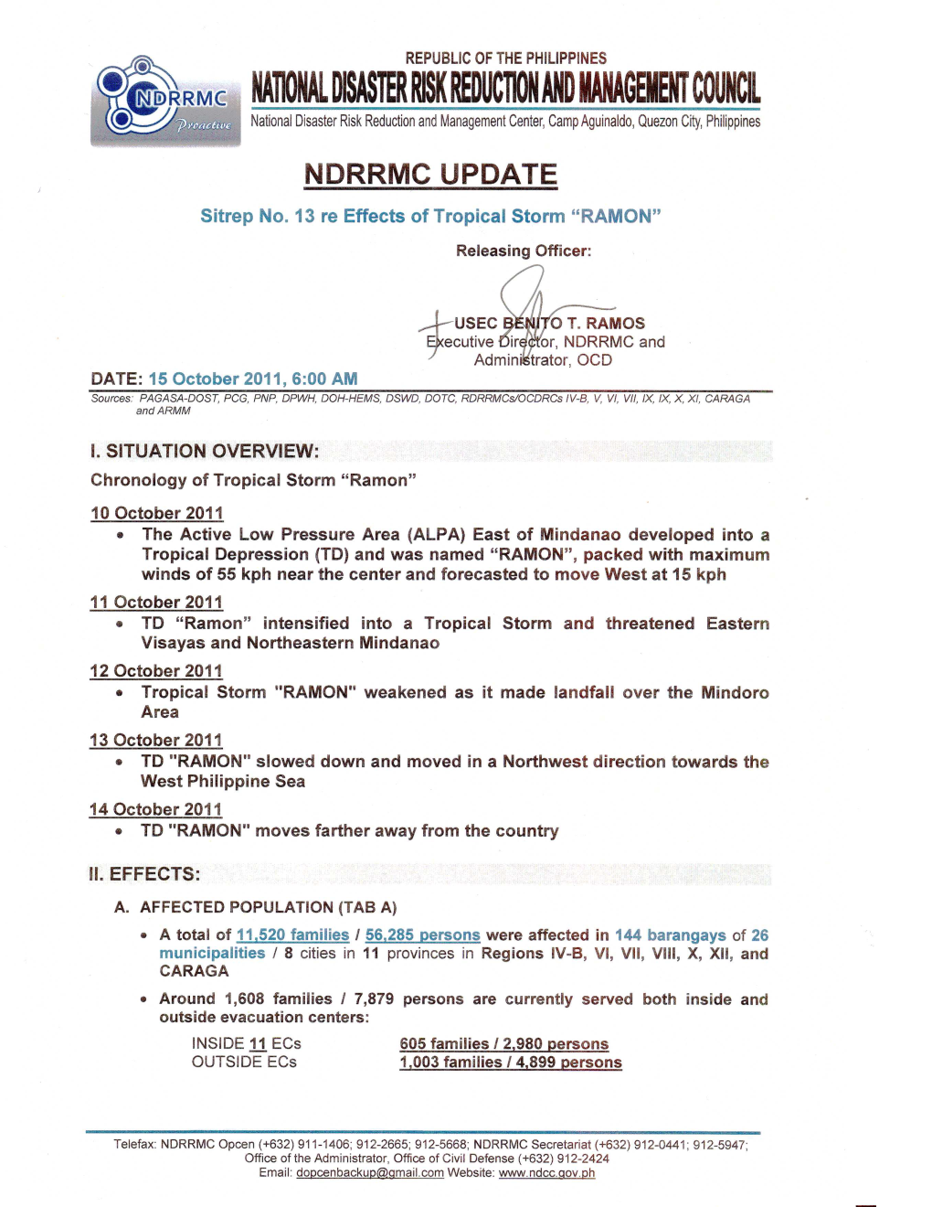NDRRMC Update Sitrep No. 13 Re Effects of Tropical Storm RAMON