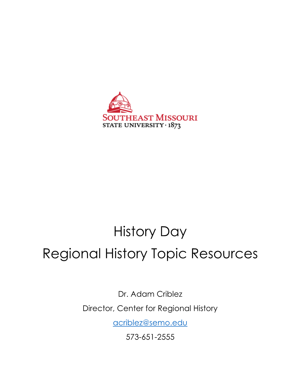 History Day Regional History Topic Resources