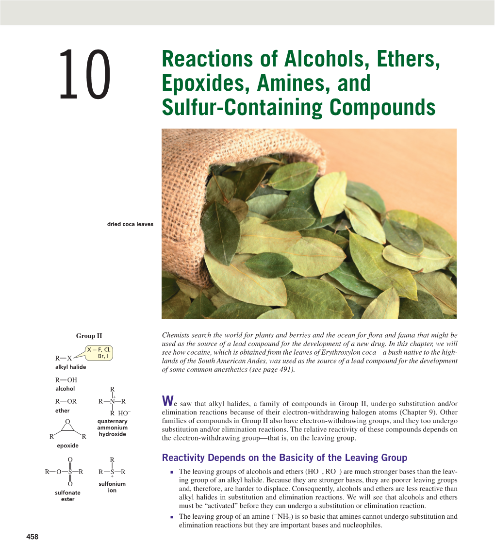 Reactions of Alcohols, Ethers, Epoxides, Amines, and Sulfur-Containing Compounds