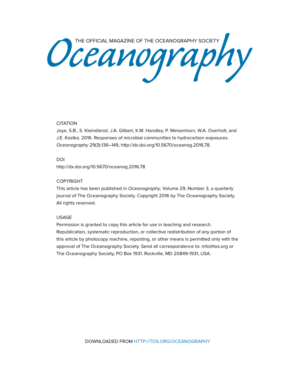 The Official Magazine of the Oceanography Society