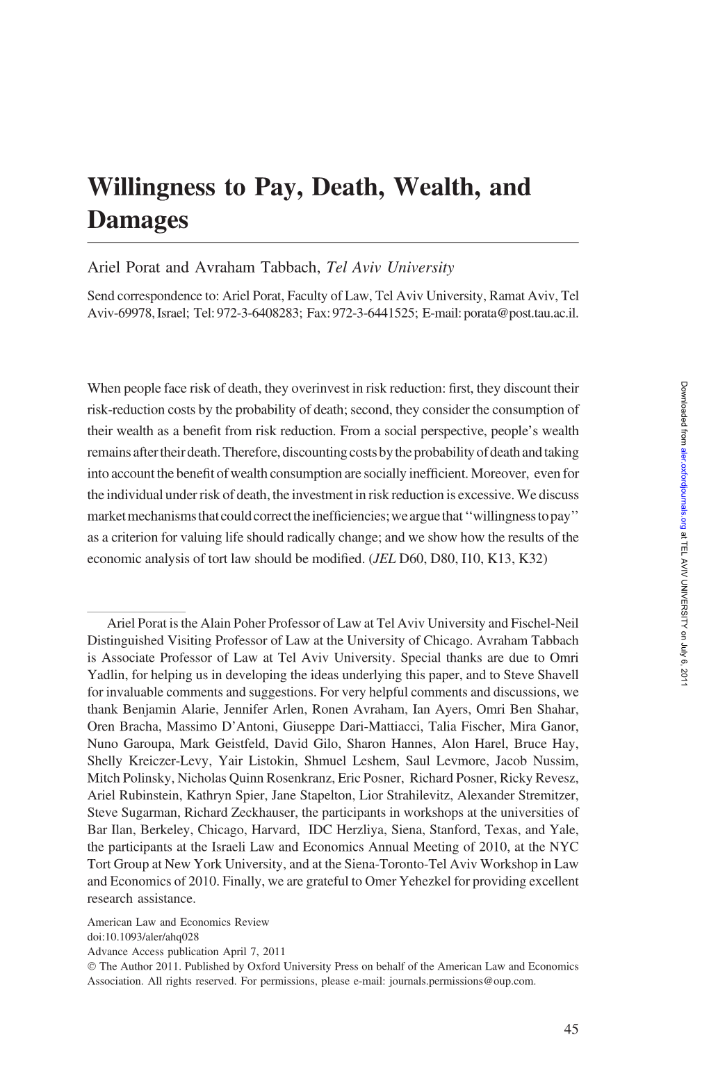 Willingness to Pay, Death, Wealth, and Damages