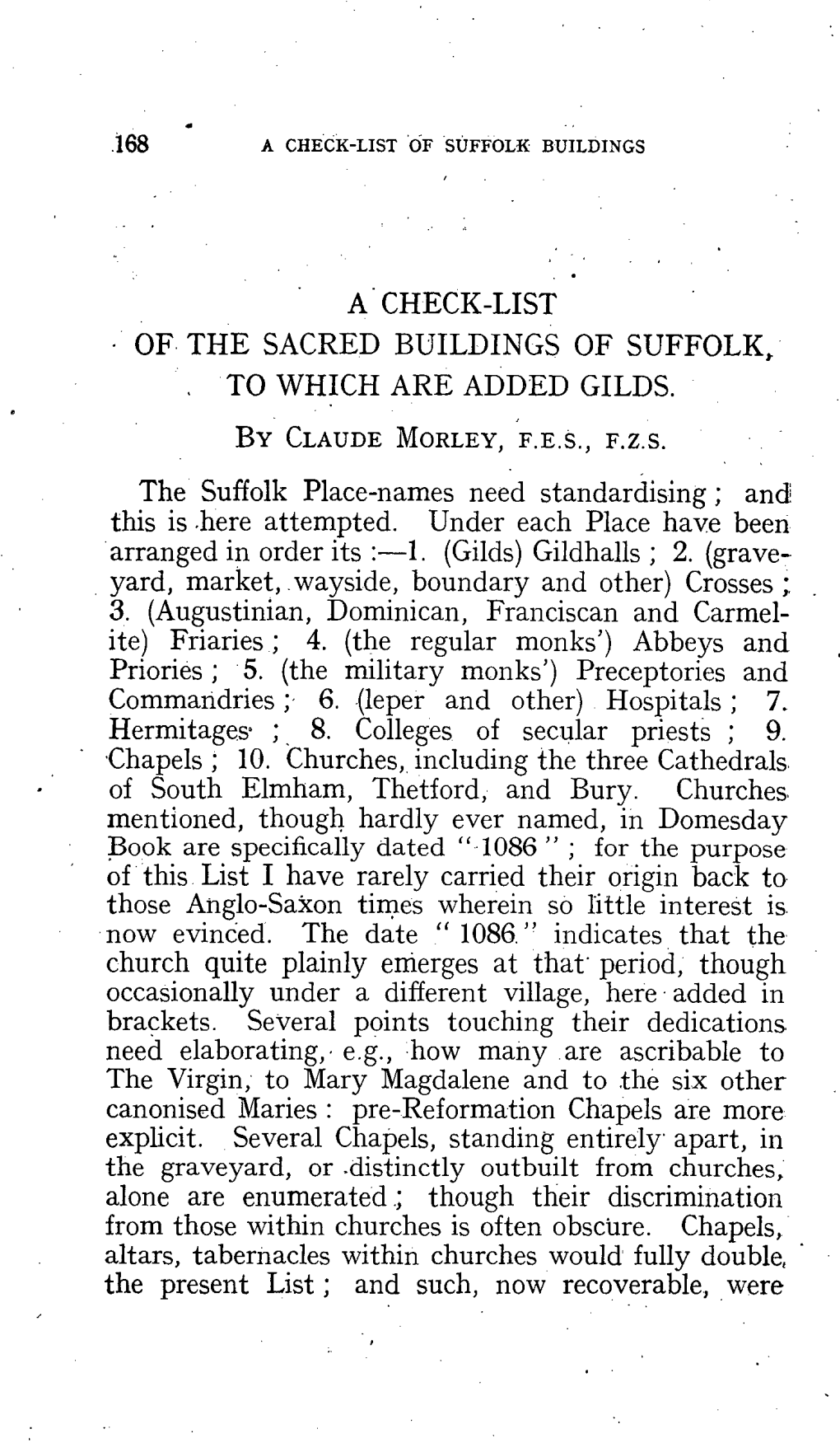 A Check-List of the Sacred Buildings of Suffolk, to Which