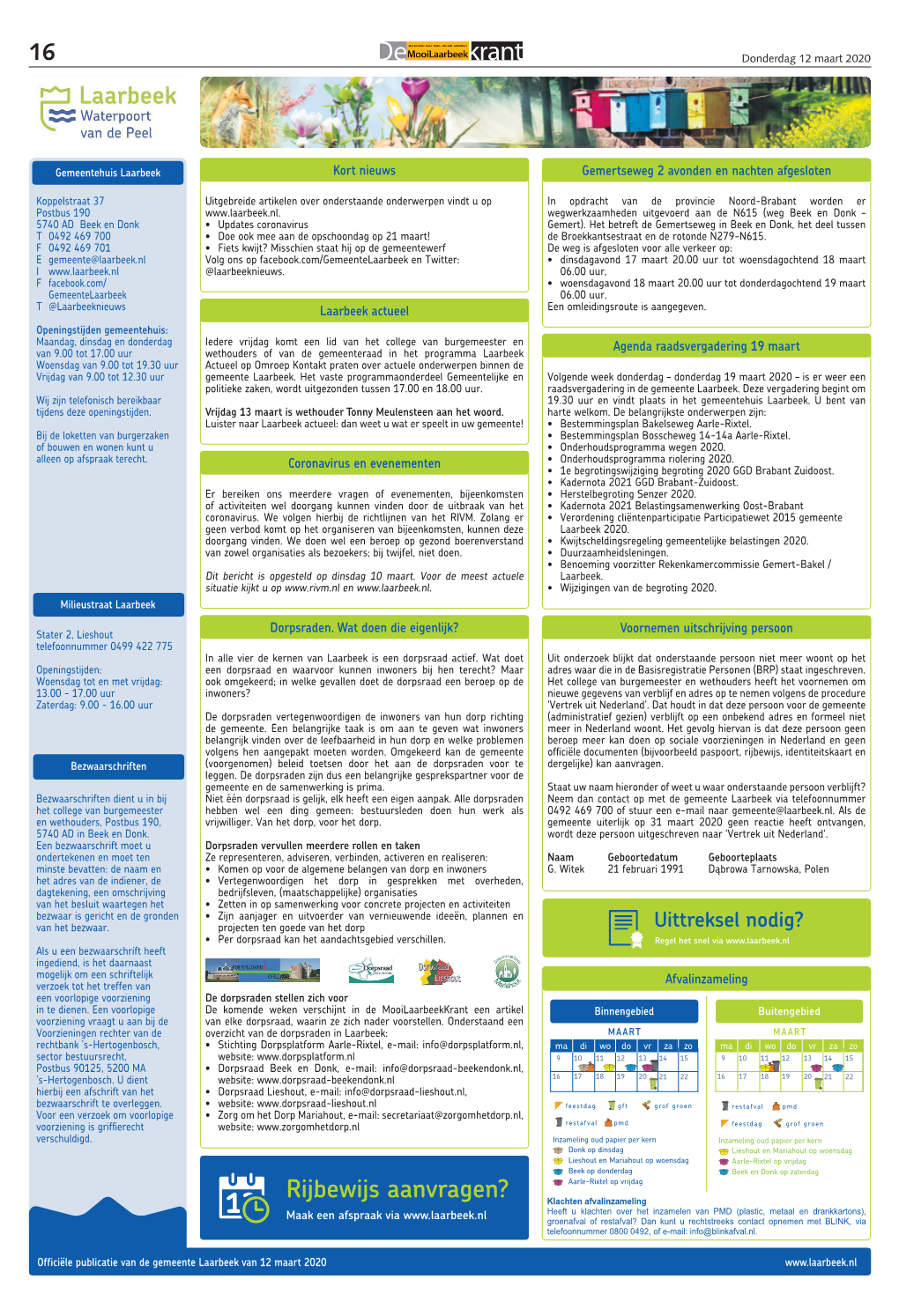 Gemeentenieuws Mooilaarbeek 12 Maart 2020