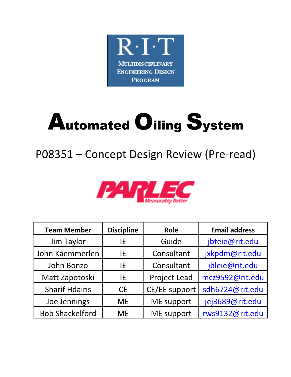 P08351 Concept Design Review (Pre-Read)