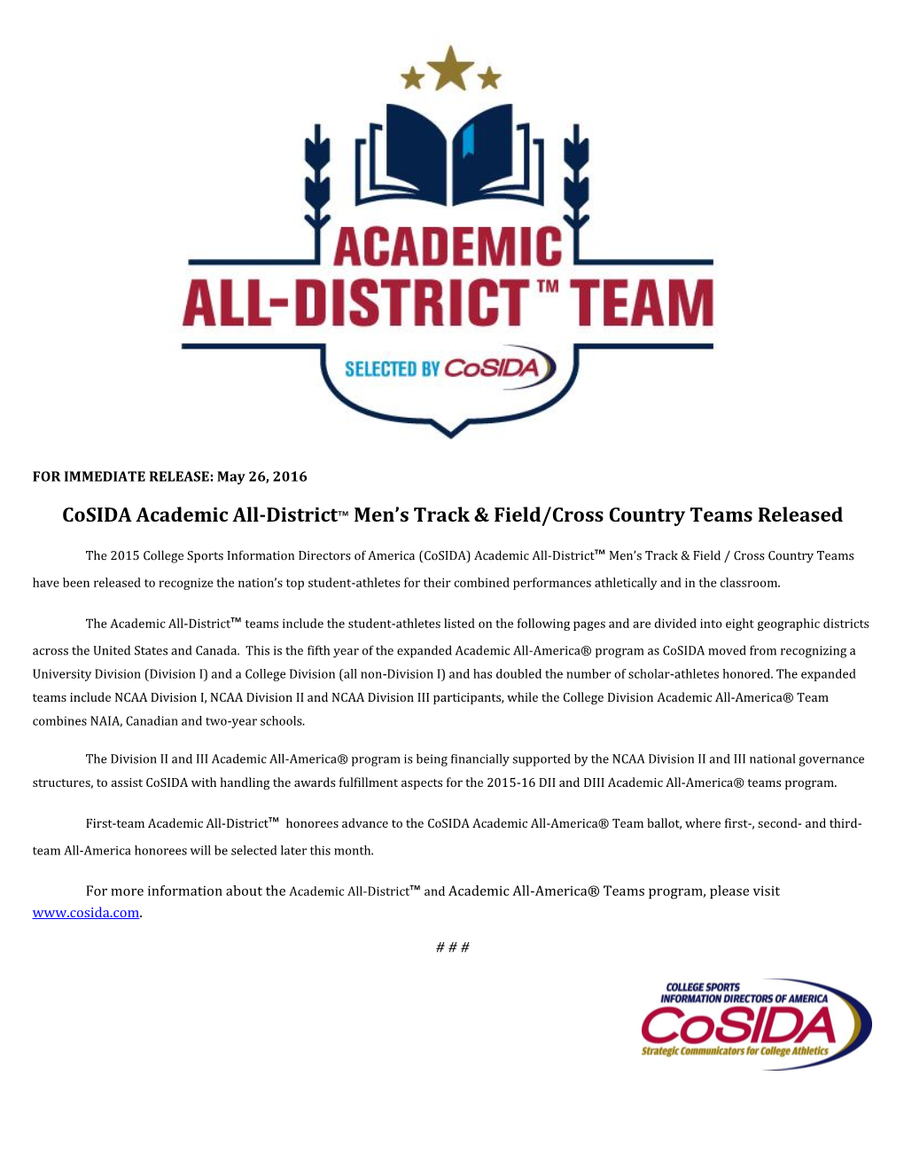 Cosida Academic All-District™ Men's Track & Field/Cross Country Teams