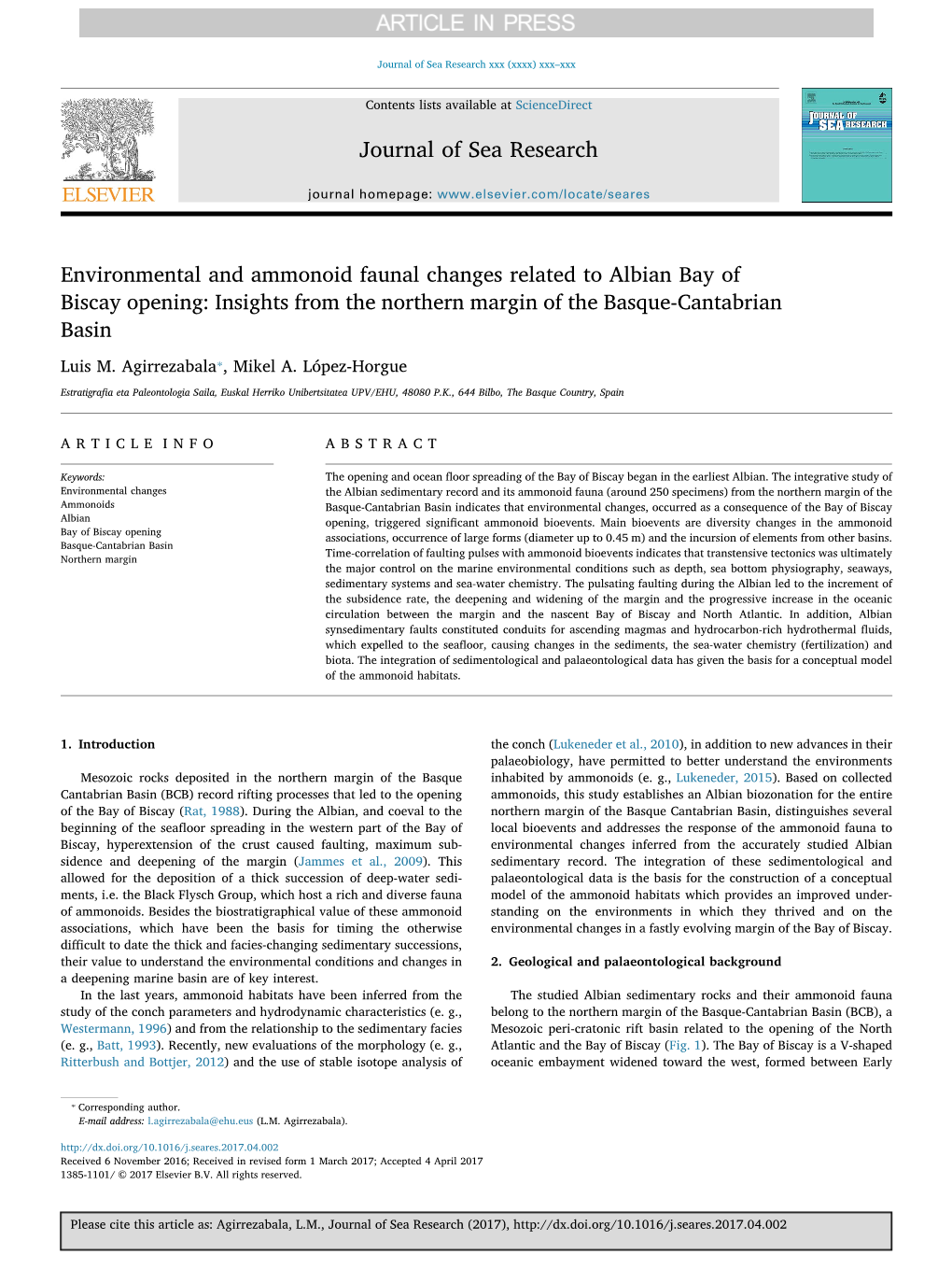 Environmental and Ammonoid Faunal Changes Related to Albian Bay of Biscay Opening: Insights from the Northern Margin of the Basque-Cantabrian Basin