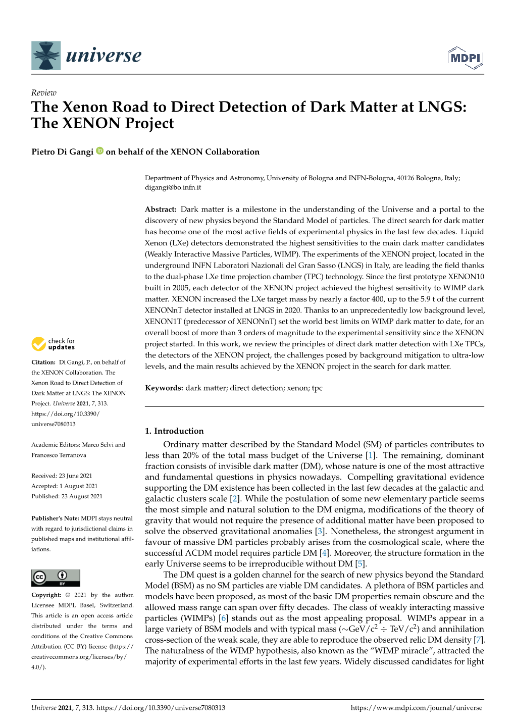 The Xenon Road to Direct Detection of Dark Matter at LNGS: the XENON Project