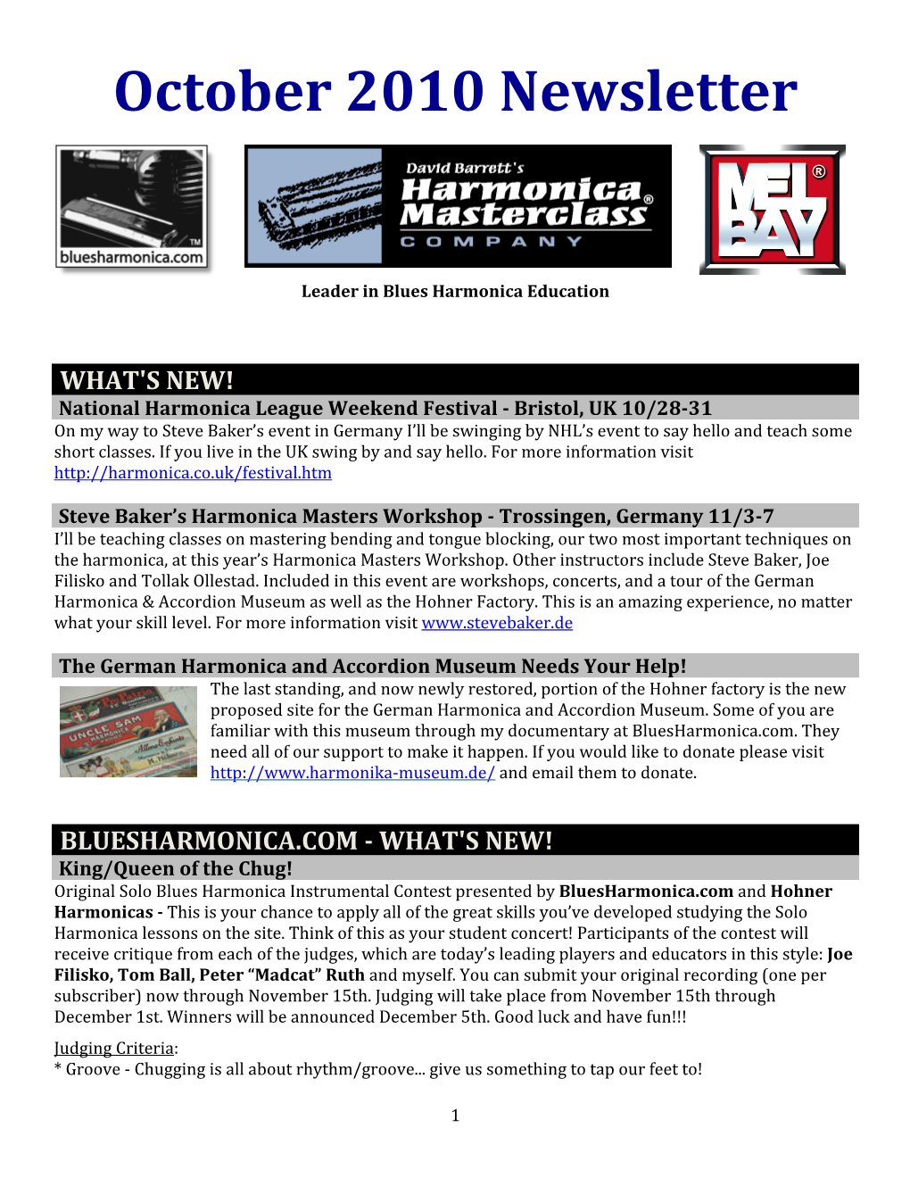 October 2010 Newsletter