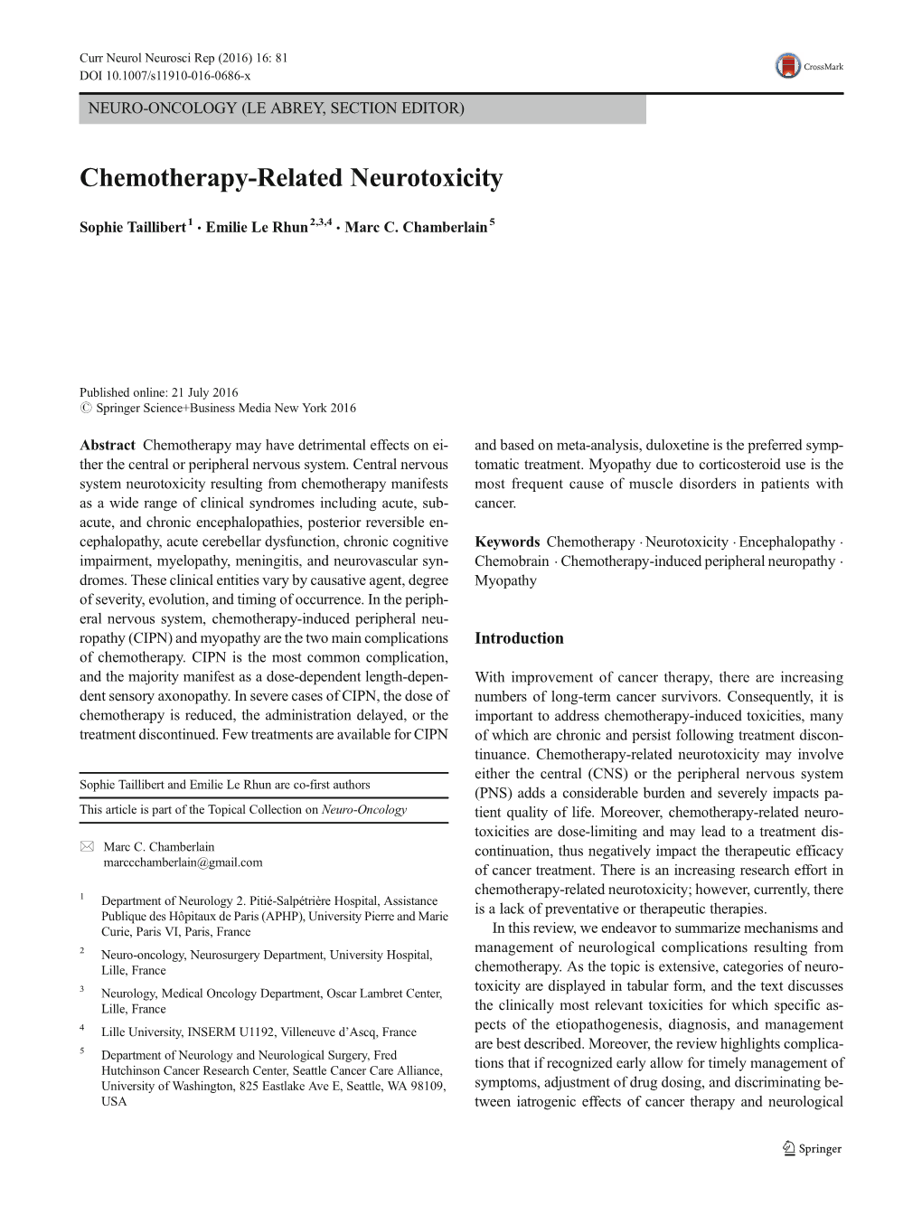 Chemotherapy-Related Neurotoxicity