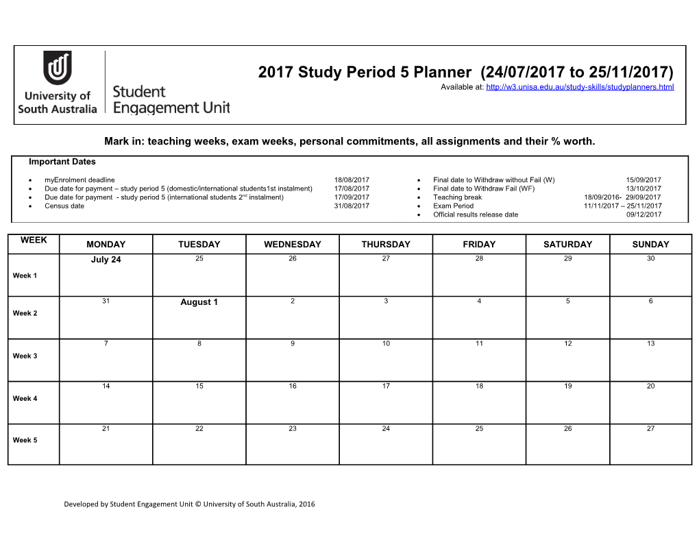 Developed by Student Engagement Unit University of South Australia, 2016