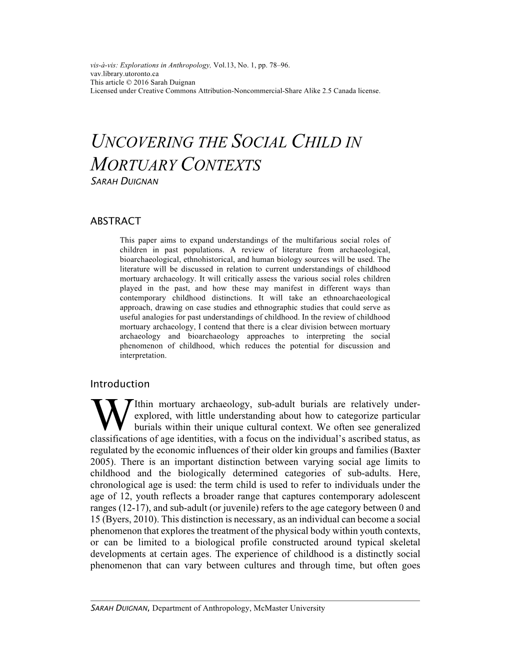 Uncovering the Social Child in Mortuary Contexts Sarah Duignan