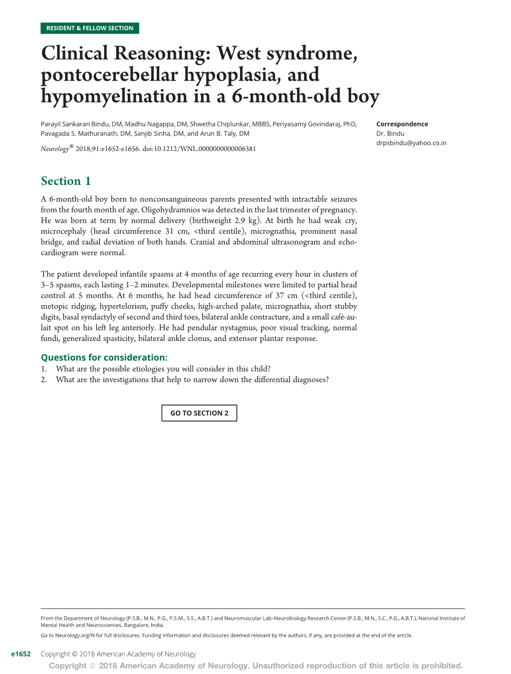 West Syndrome, Pontocerebellar Hypoplasia, and Hypomyelination in a 6-Month-Old Boy