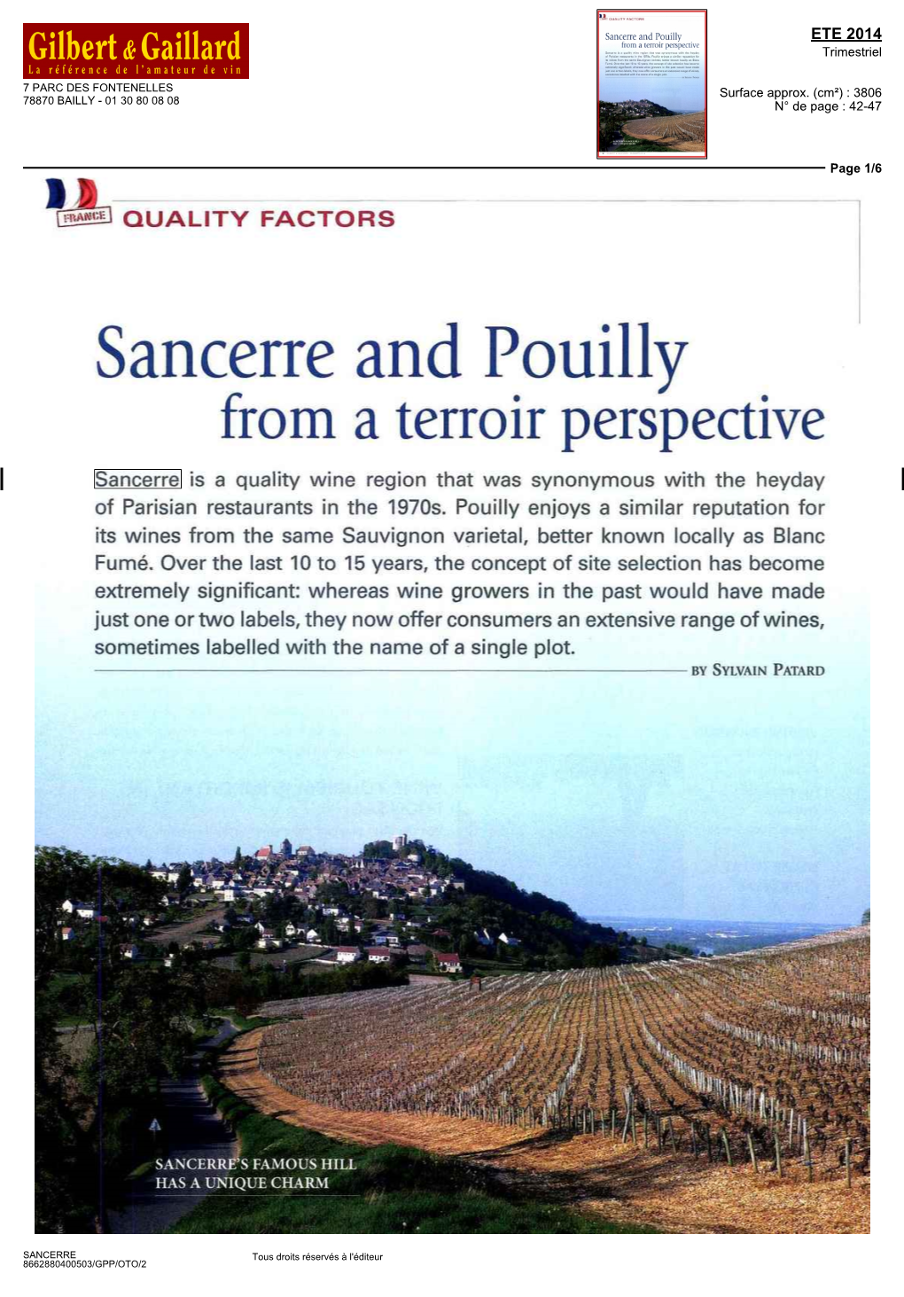 Sancerre and Pouilly from a Terroir Perspective Sancerre Is a Quality Wine Region That Was Synonymous with the Heyday of Parisian Restaurants in the 1970S