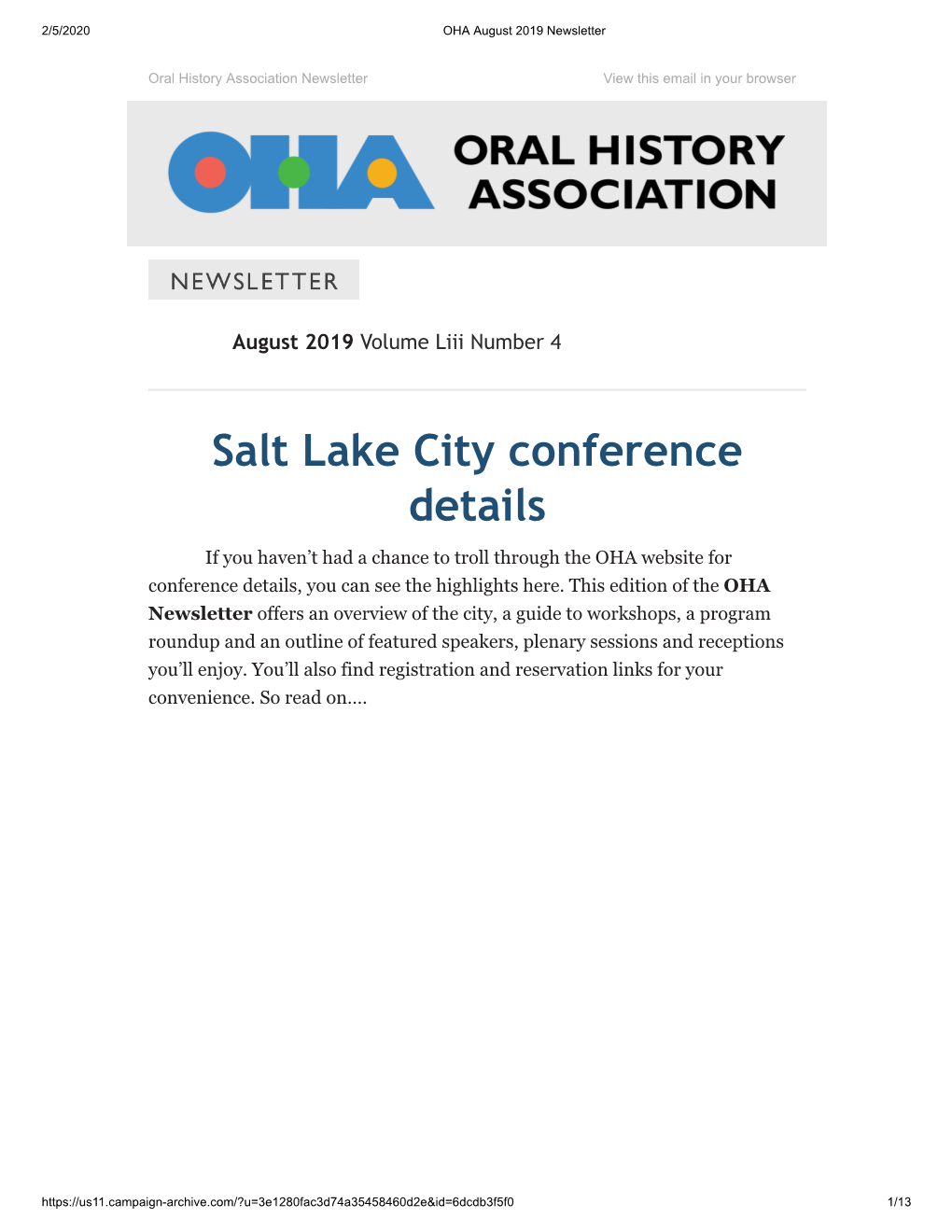 Salt Lake City Conference Details