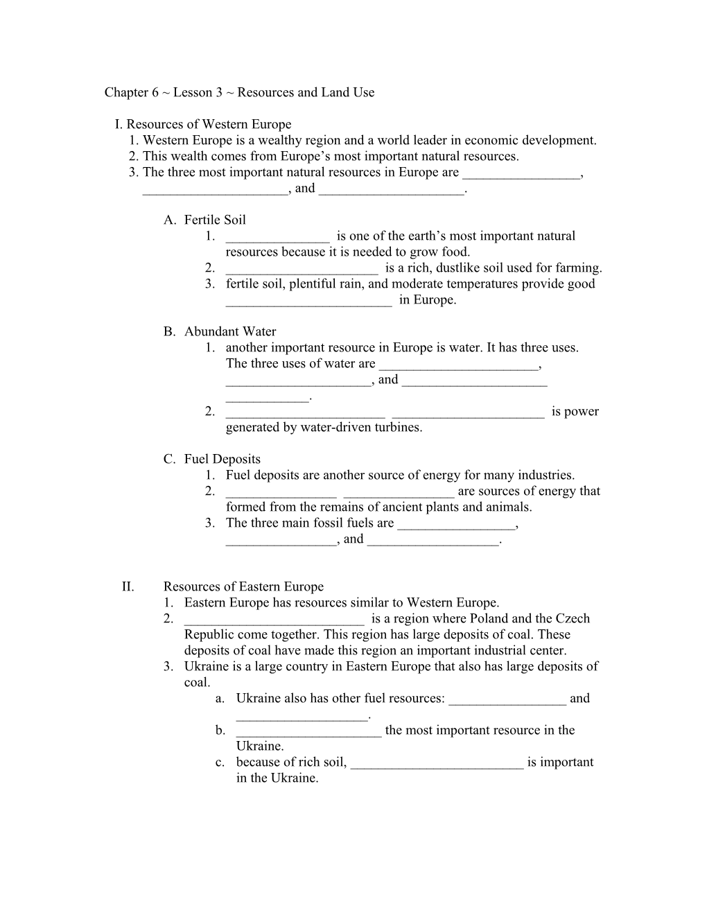 Chapter 6 Lesson 3 Resources and Land Use