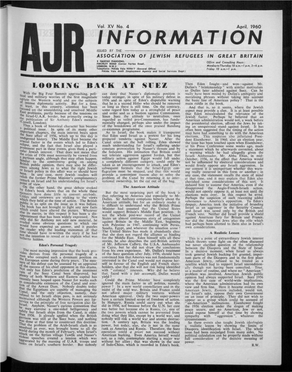 Inforj\Aation Issued by the Association of Jewish Refugees in Great Britain