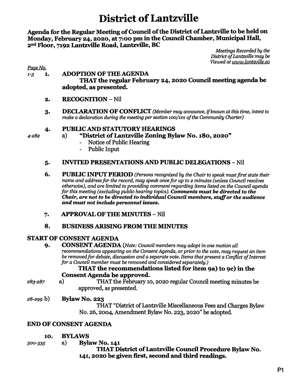 February 24, 2020 Regular Council Meeting Agenda Page 2 Of3