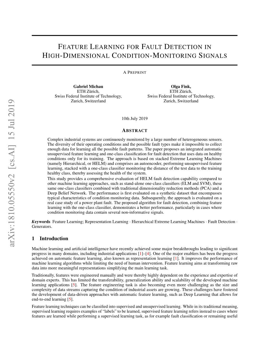 Feature Learning for Fault Detection in High-Dimensional Condition