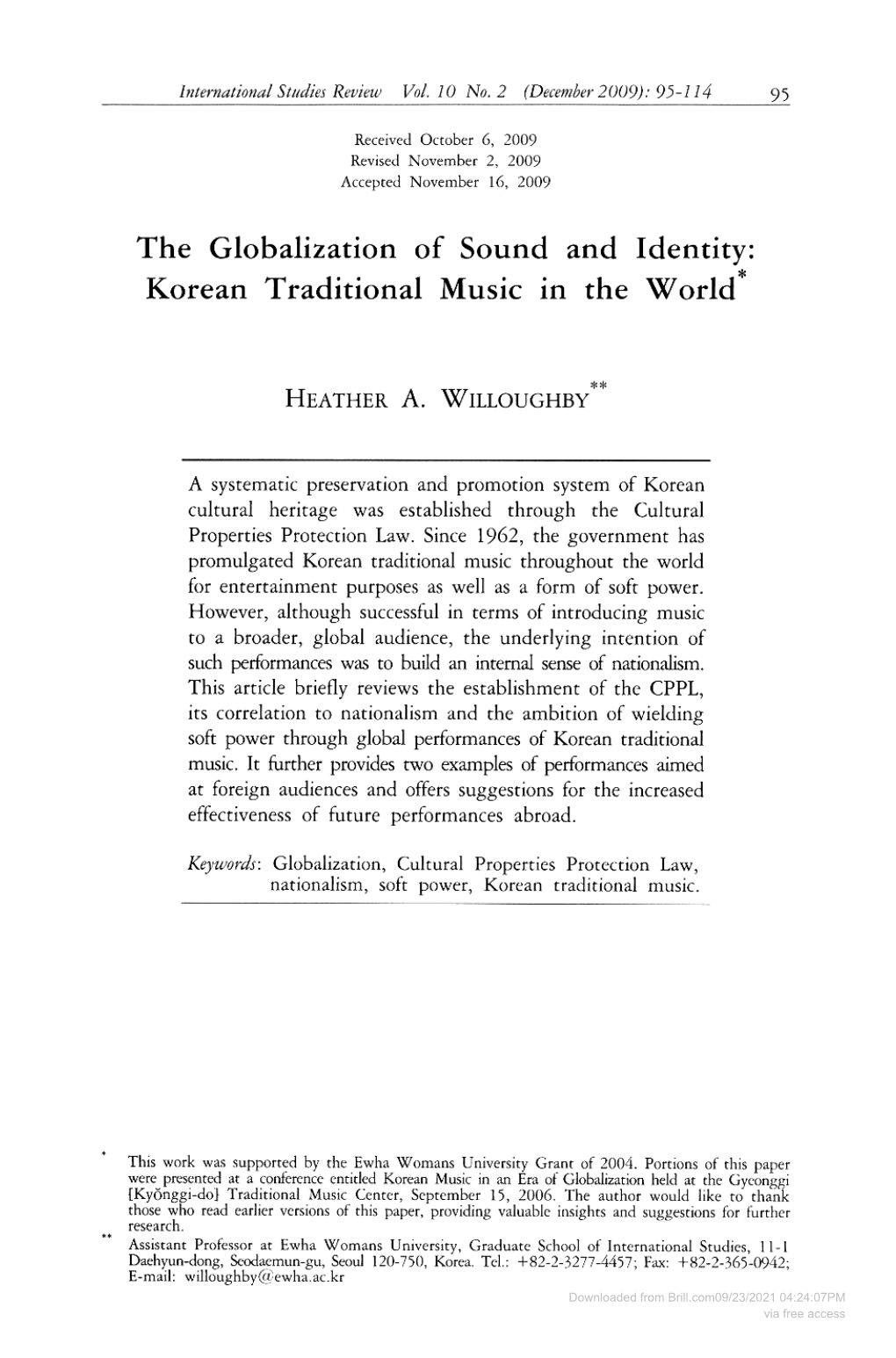 The Globalization of Sound and Identity: Korean Traditional Music in the World *