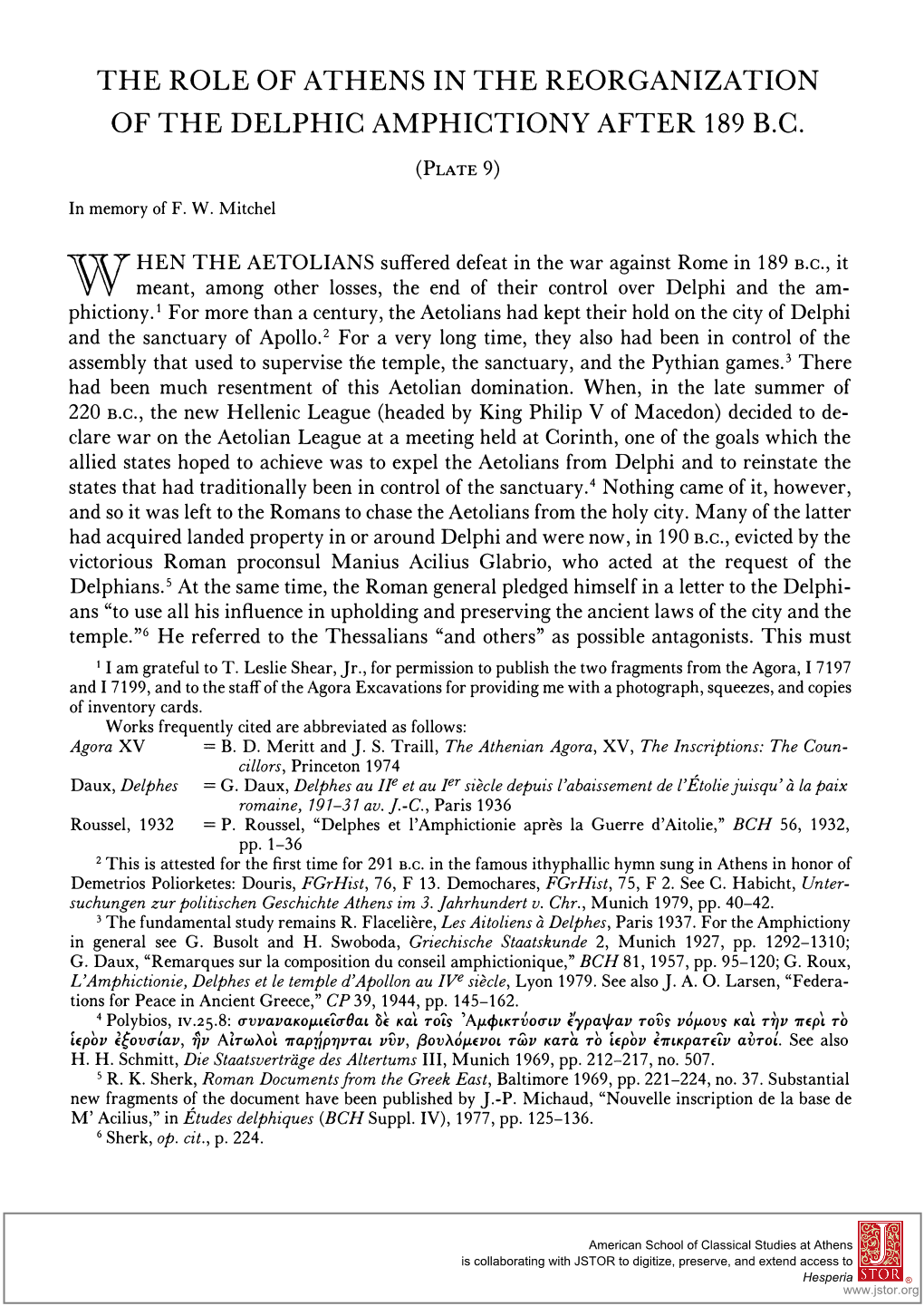 The Role of Athens in the Reorganization of the Delphic Amphictiony After 189 B.C