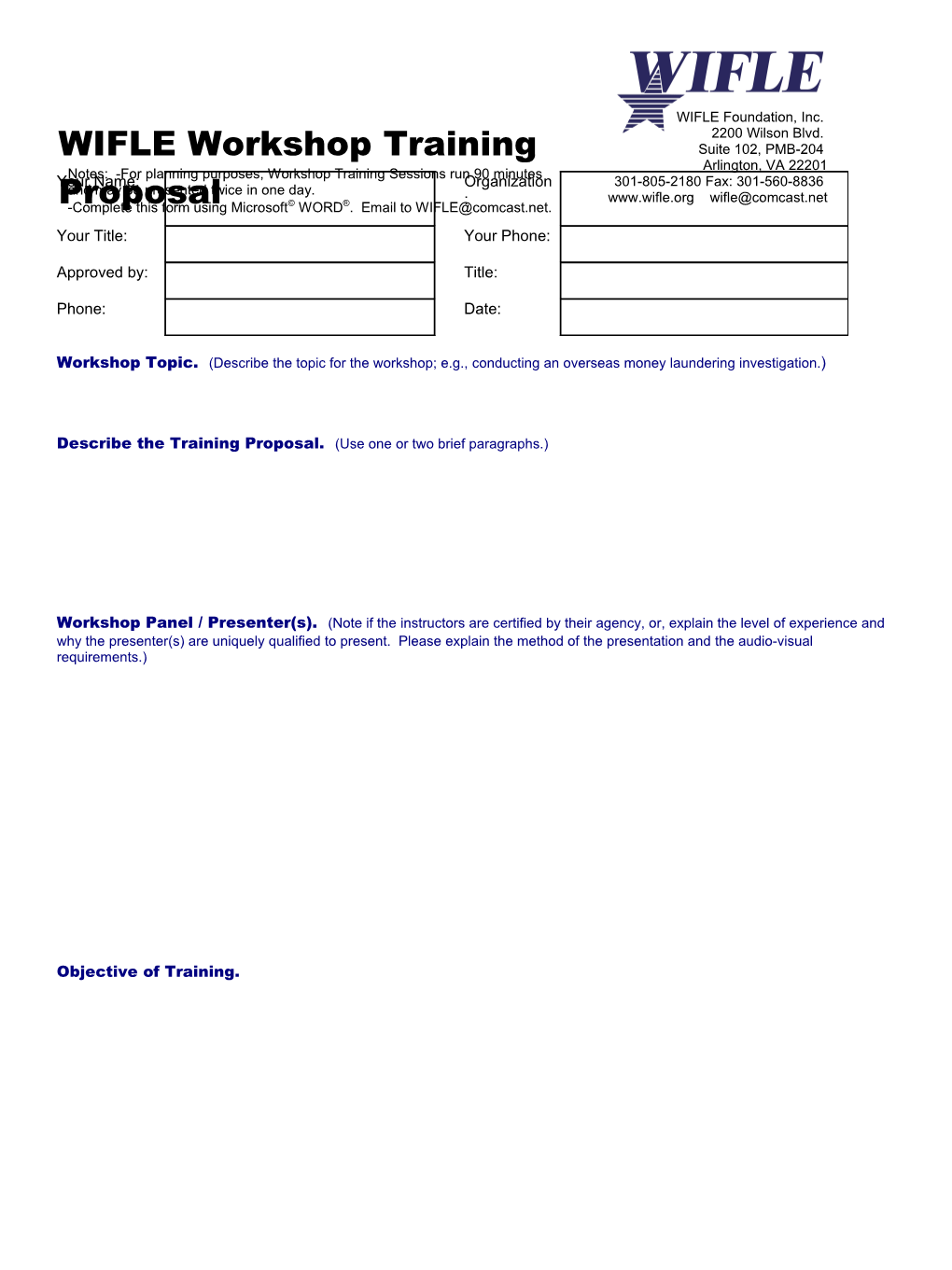 Workshop Training Proposal