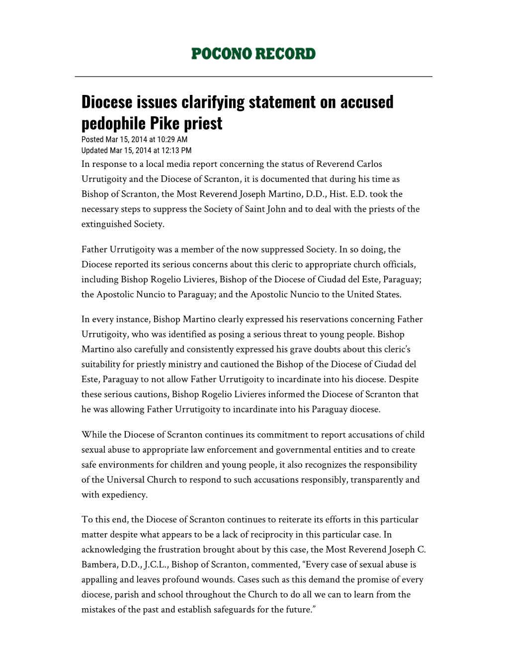 Diocese Issues Clarifying Statement on ...S