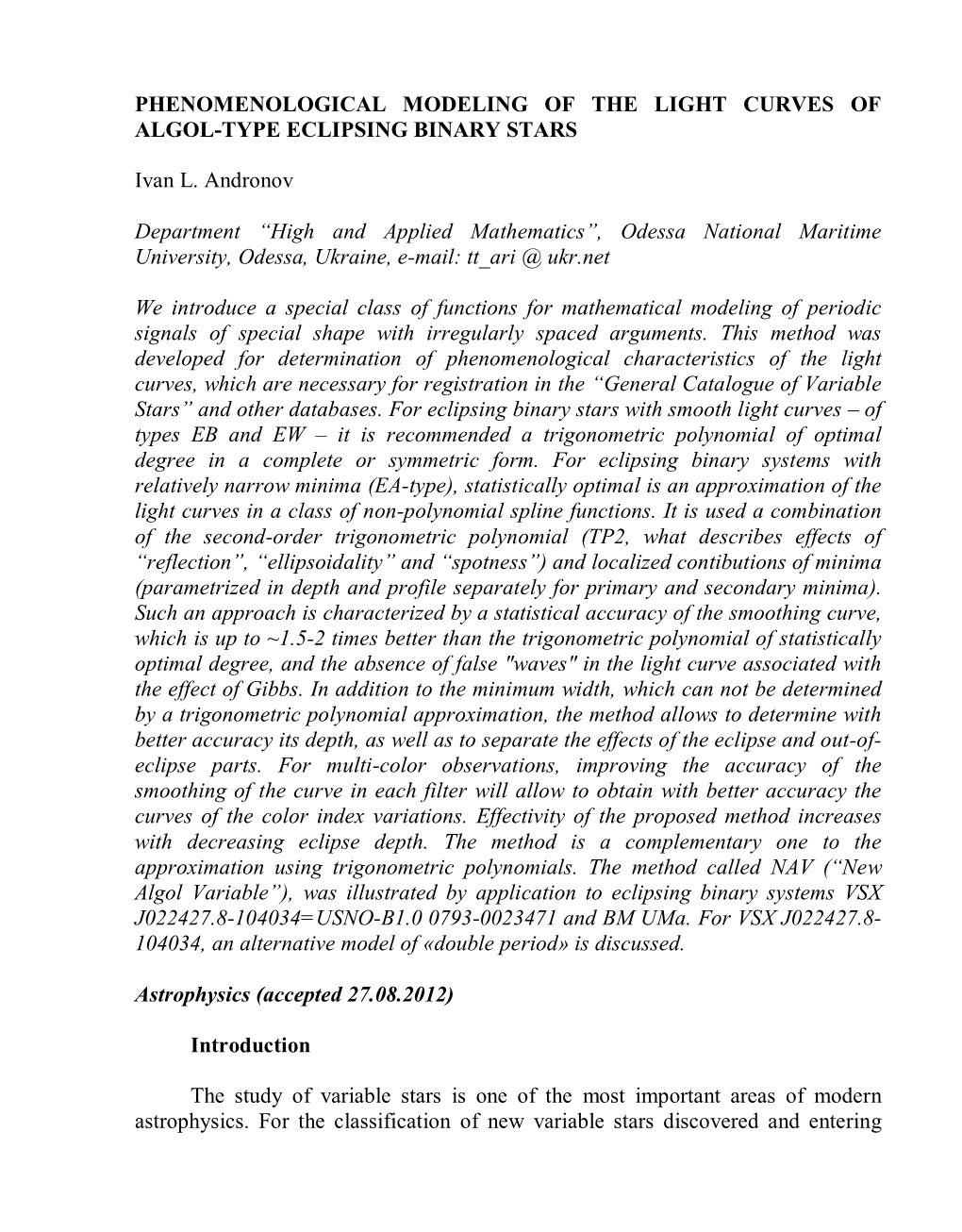 Phenomenological Modeling of the Light Curves of Algol-Type Eclipsing Binary Stars